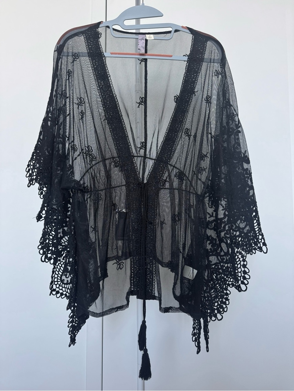 Black Lace Crochet Kimono Embroidery Whimsigoth Witchy Dark Romantic Fairy Grung